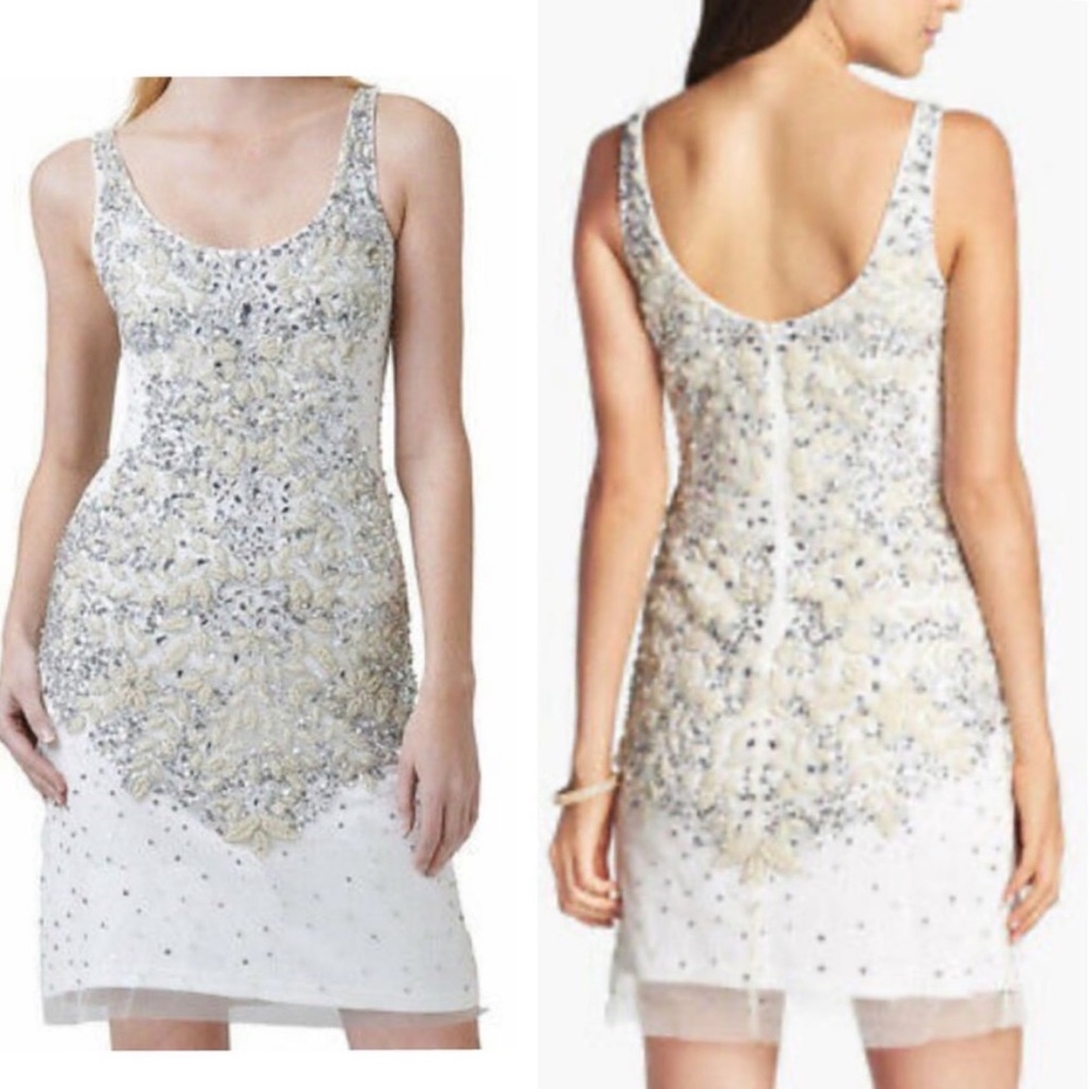 Adrianna Papell White and Silver Mini Dress